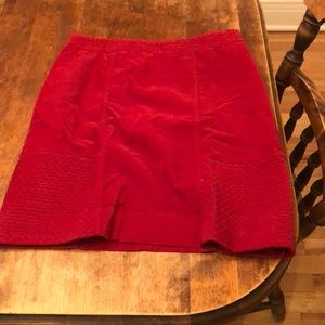Red velvet knee length skirt